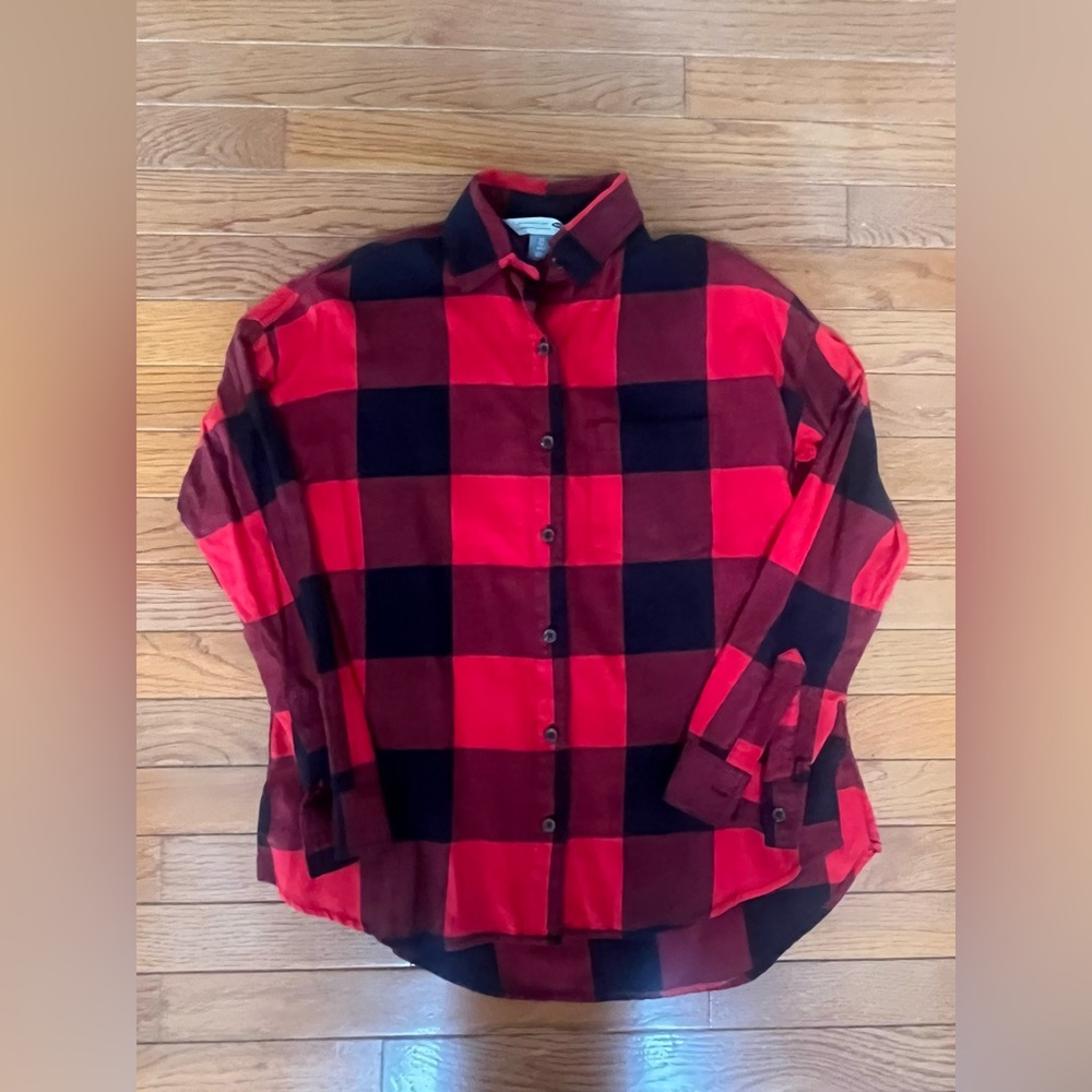 NWT Old Navy Buffalo Red Black Plaid Cotton Shirt petite xsmall